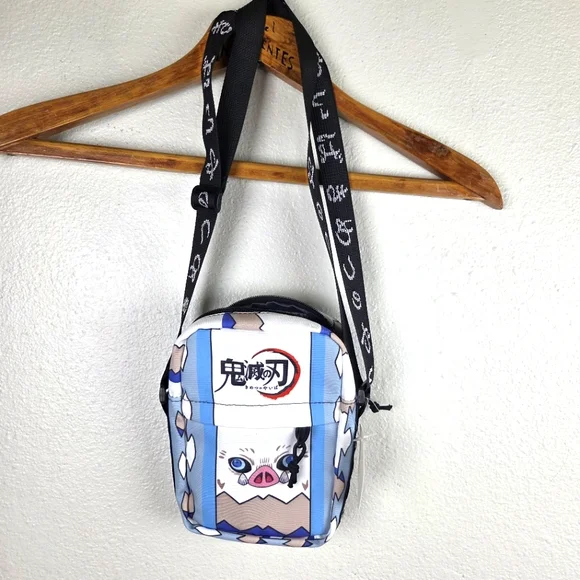 Anime Sacoche Demon Slayer Bleu et Blanc Inosuke Hashibara Crossbody Bag - Picture 1 of 7